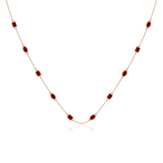 5x3mm Labgrown Oval and Emerald-Cut Lab-Grown Ruby Station Necklace in 9K Rose Gold