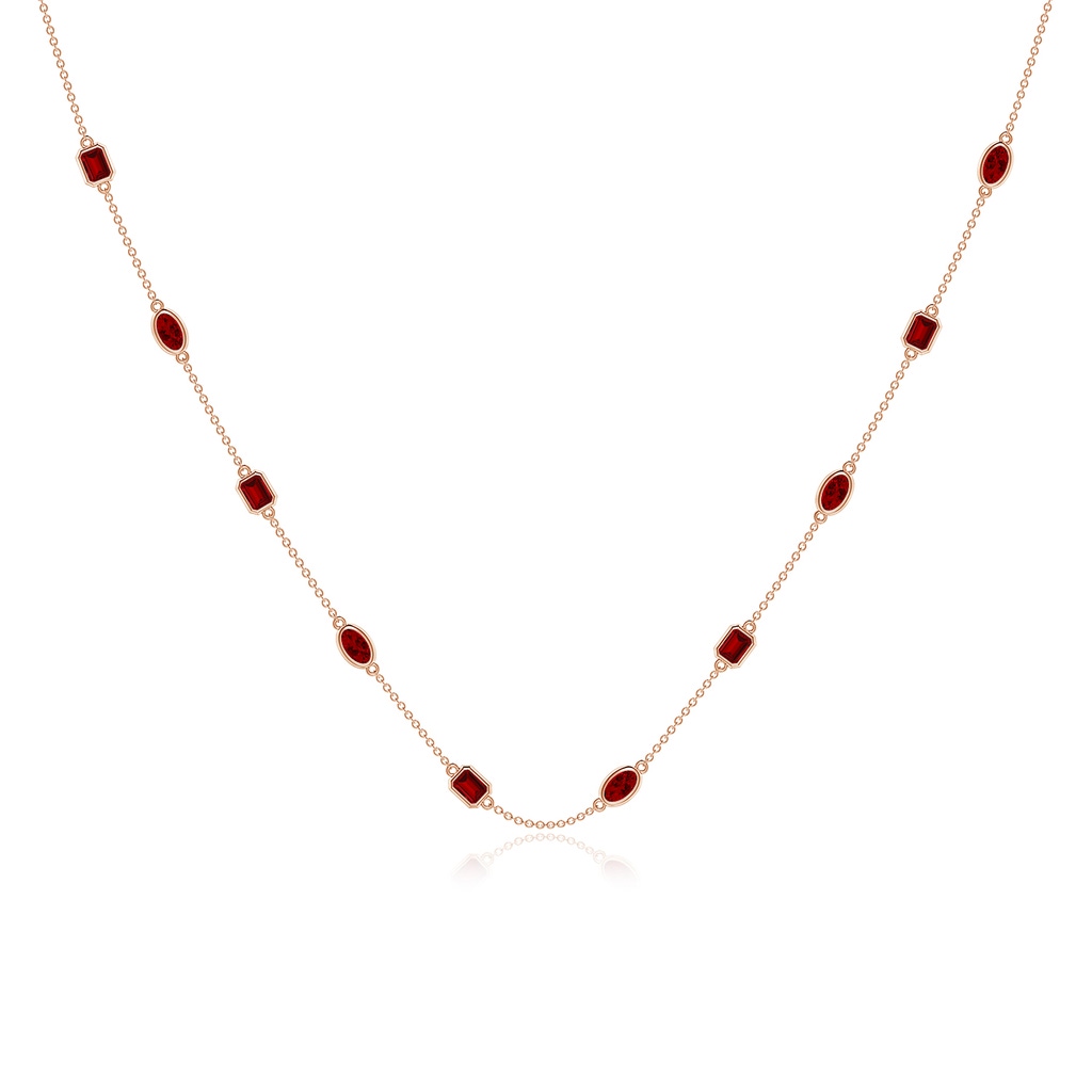 5x3mm Labgrown Oval and Emerald-Cut Lab-Grown Ruby Station Necklace in Rose Gold