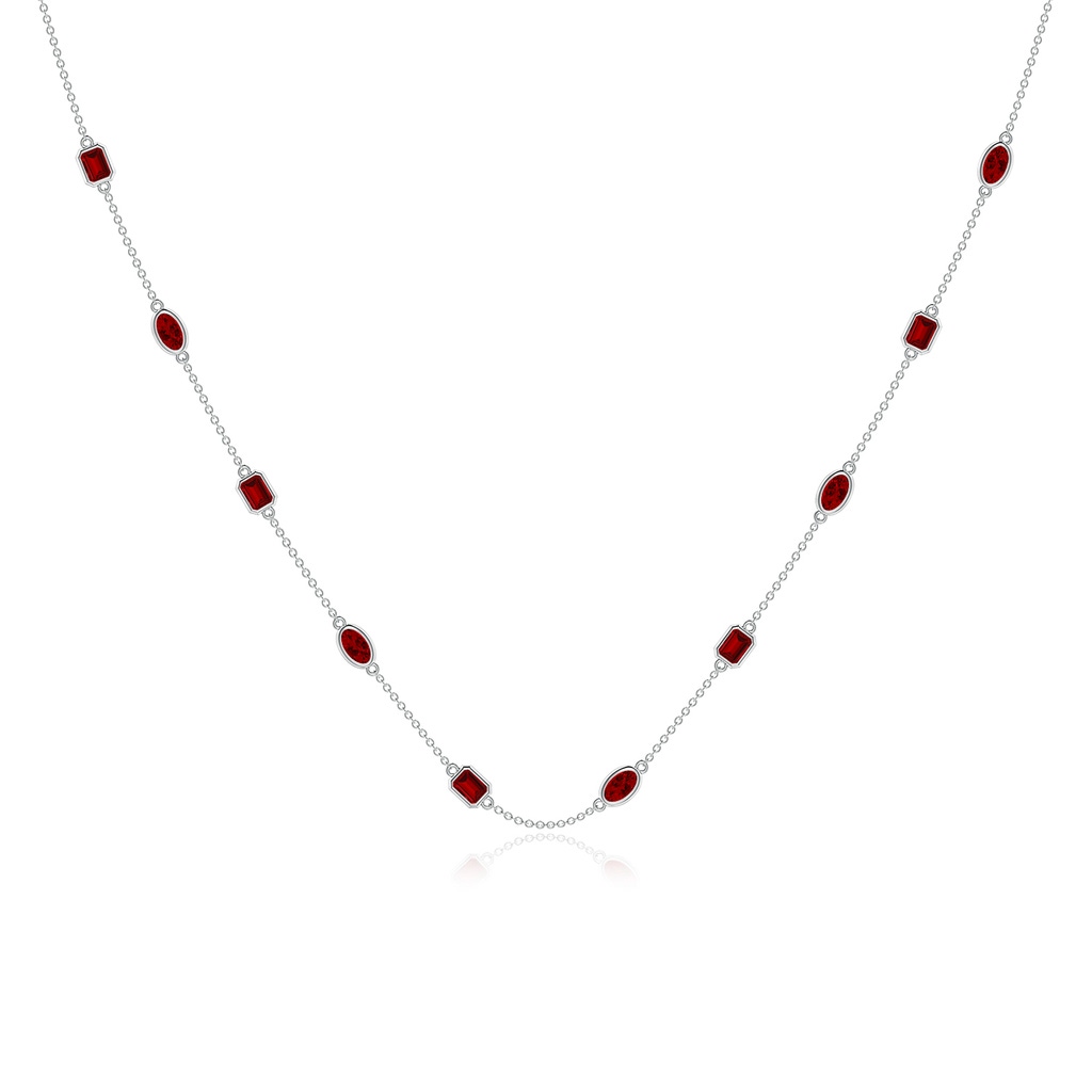 5x3mm Labgrown Oval and Emerald-Cut Lab-Grown Ruby Station Necklace in White Gold
