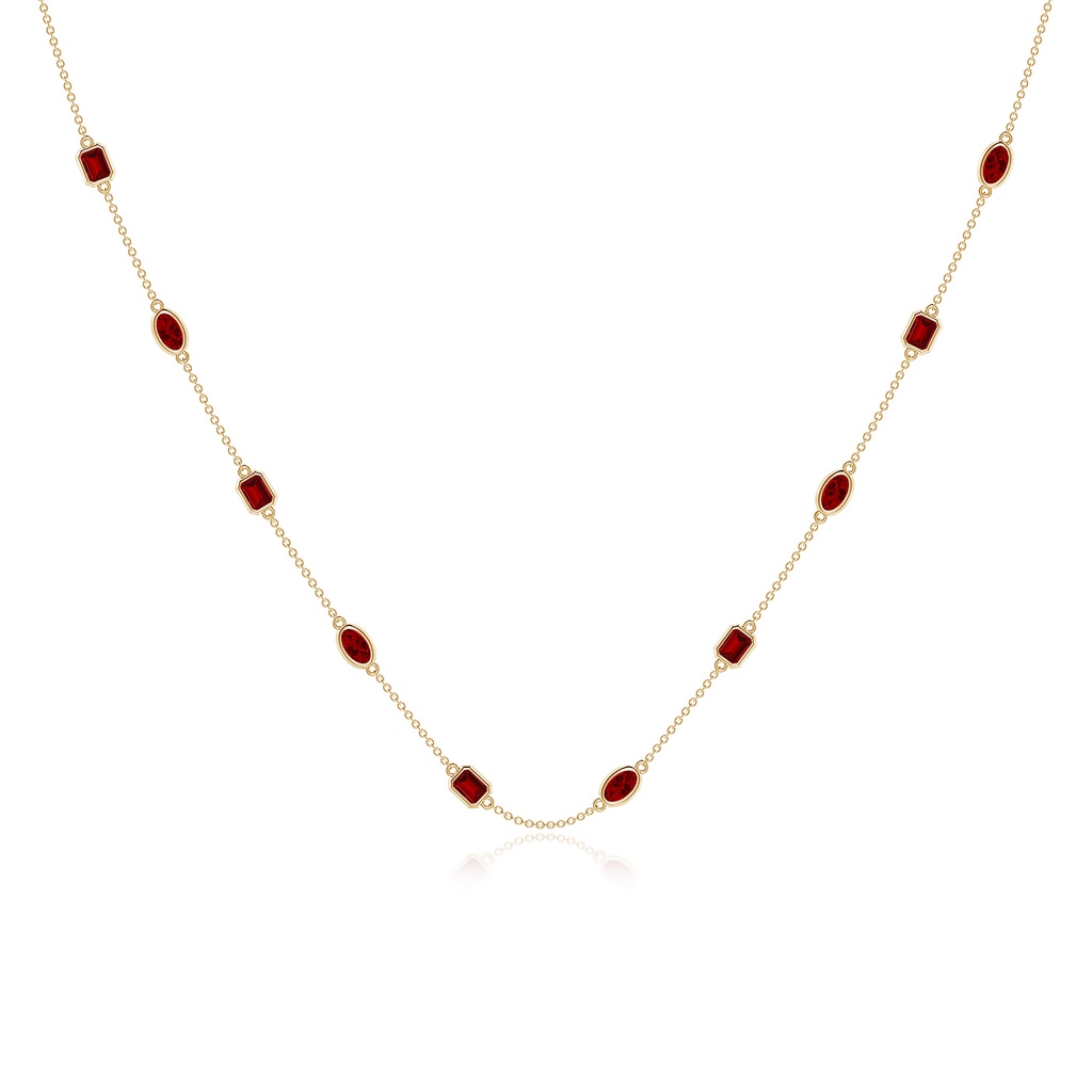 5x3mm Labgrown Oval and Emerald-Cut Lab-Grown Ruby Station Necklace in Yellow Gold