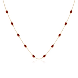 5x3mm Labgrown Oval and Emerald-Cut Lab-Grown Ruby Station Necklace in Yellow Gold