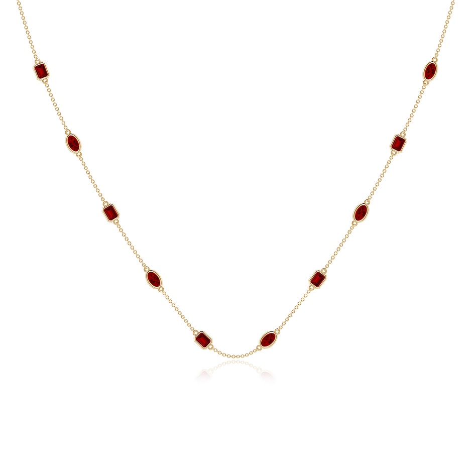 5x3mm Labgrown Oval and Emerald-Cut Lab-Grown Ruby Station Necklace in Yellow Gold 