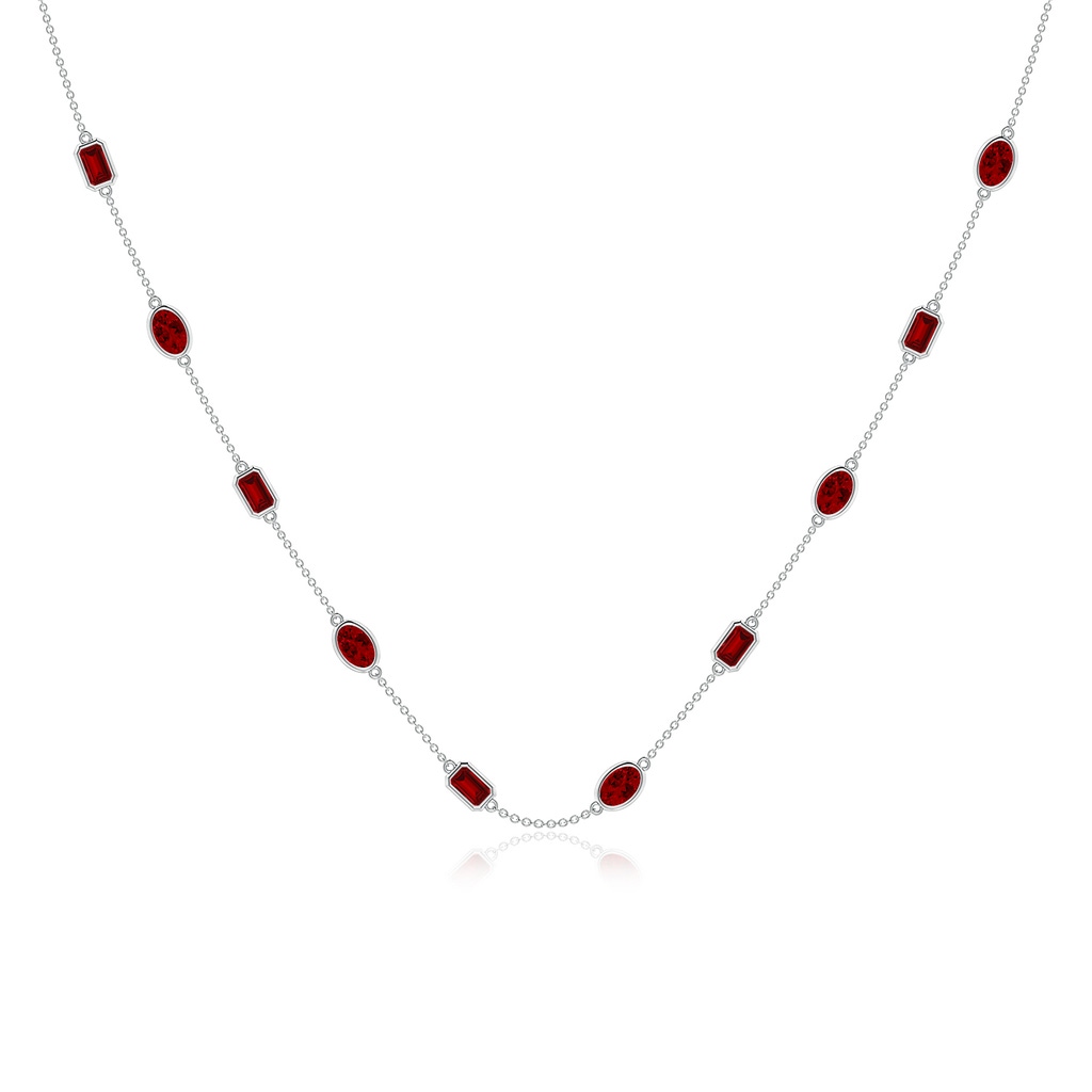 6x4mm Labgrown Oval and Emerald-Cut Lab-Grown Ruby Station Necklace in White Gold