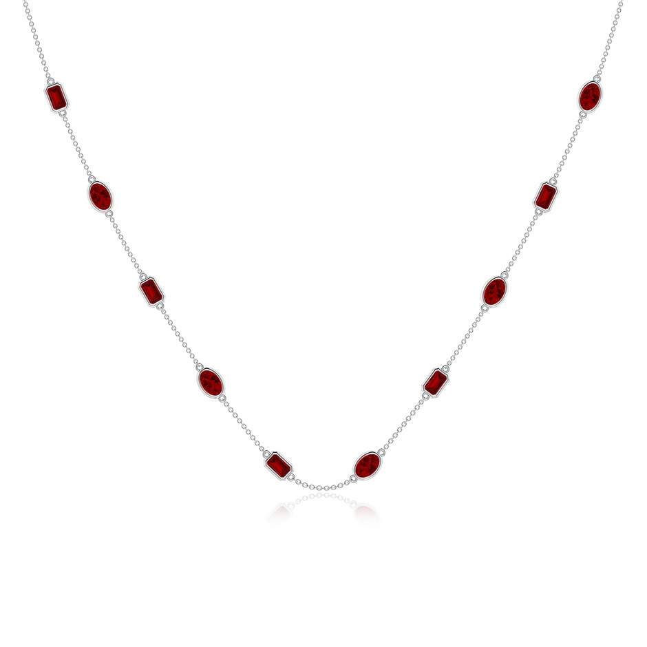 6x4mm Labgrown Oval and Emerald-Cut Lab-Grown Ruby Station Necklace in White Gold 