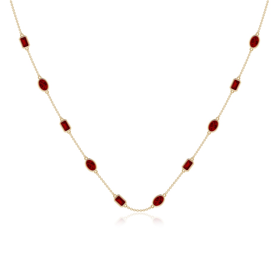 6x4mm Labgrown Oval and Emerald-Cut Lab-Grown Ruby Station Necklace in Yellow Gold 