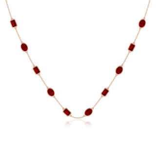 7x5mm Labgrown Oval and Emerald-Cut Lab-Grown Ruby Station Necklace in 18K Rose Gold