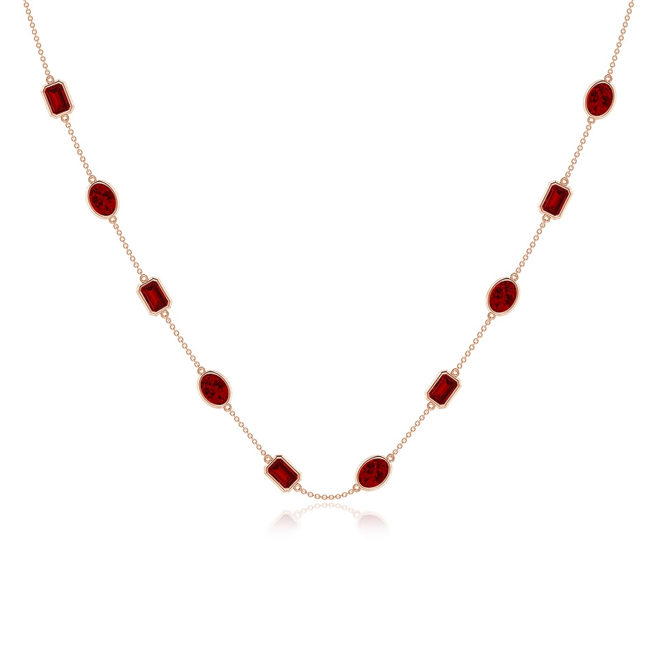 7x5mm Labgrown Oval and Emerald-Cut Lab-Grown Ruby Station Necklace in 18K Rose Gold 