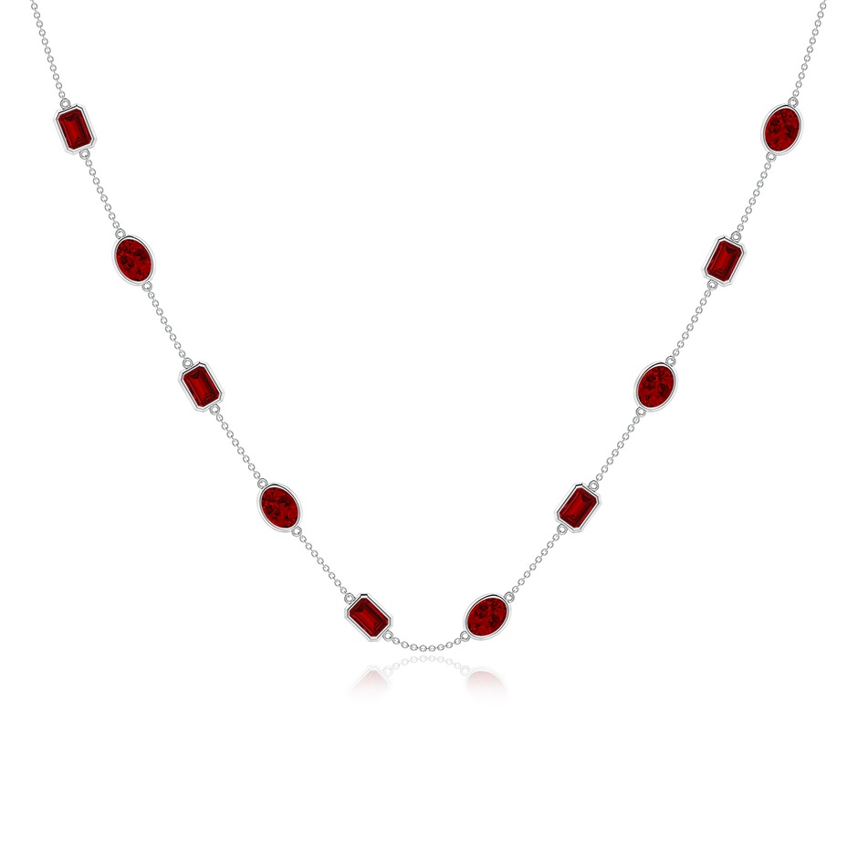 7x5mm Labgrown Oval and Emerald-Cut Lab-Grown Ruby Station Necklace in P950 Platinum 