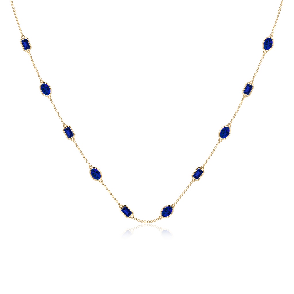 6x4mm Labgrown Oval and Emerald-Cut Lab-Grown Blue Sapphire Station Necklace in Yellow Gold 