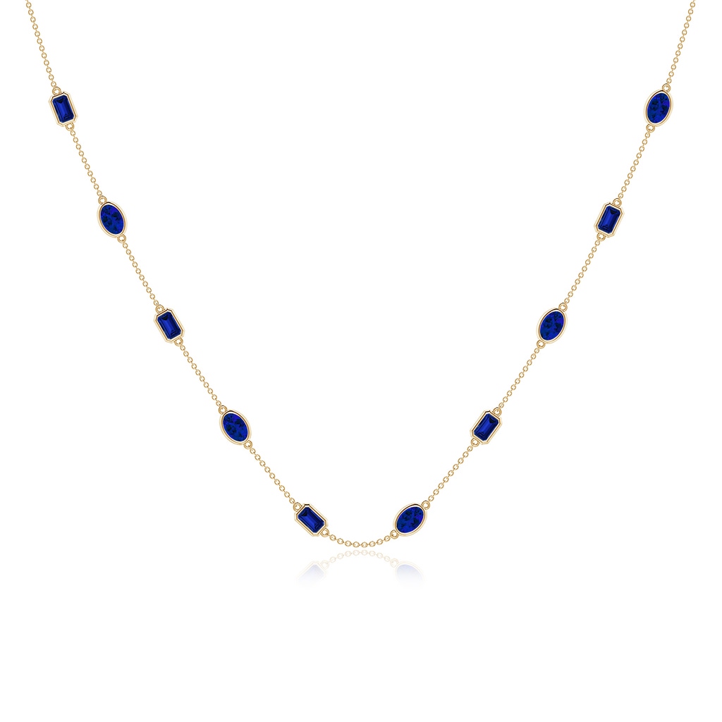 6x4mm Labgrown Oval and Emerald-Cut Lab-Grown Blue Sapphire Station Necklace in Yellow Gold