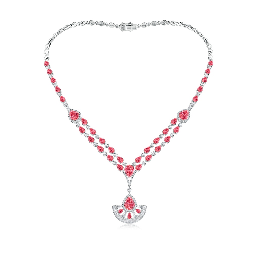 10x8mm Labgrown Aurora Art Deco Style Lab-Grown Fancy Intense Pink and White Diamond Halo Layered Necklace in 18K White Gold