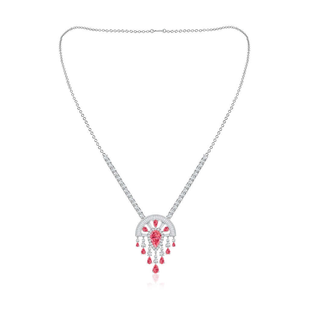 10x8mm Labgrown Aurora Art Deco Style Lab-Grown Fancy Intense Pink Diamond Dangle Necklace in 18K White Gold
