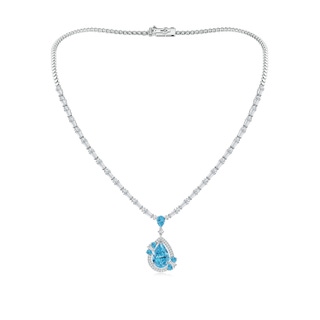 15x9mm Labgrown Aurora Pear Lab-Grown Fancy Intense Blue Diamond Halo Necklace in 18K White Gold