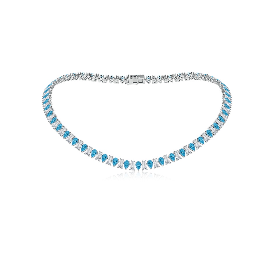 6x4mm Labgrown Aurora Alternating Pear and Baguette Lab-Grown Fancy Intense Blue Diamond Tennis Necklace in 18K White Gold 