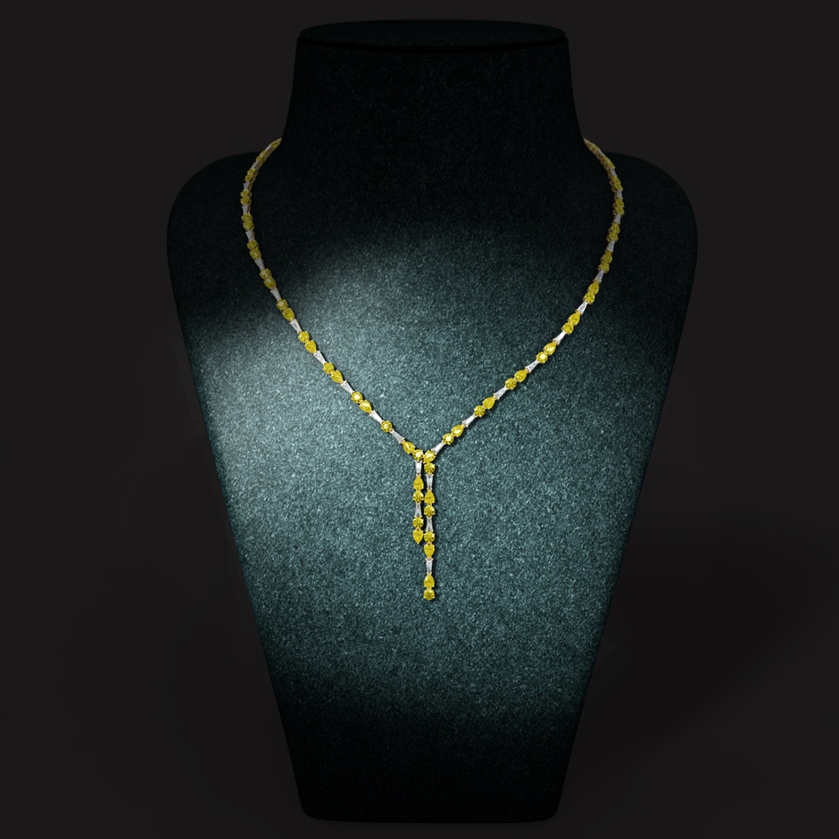 4x3mm Labgrown Aurora Multi-Shape Lab-Grown Fancy Intense Yellow and White Diamond Asymmetrical Necklace in 18K Yellow Gold pen