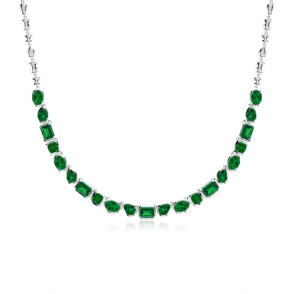 8x6mm Labgrown Multi-Shape Lab-Grown Emerald Adjustable Chain Necklace in White Gold