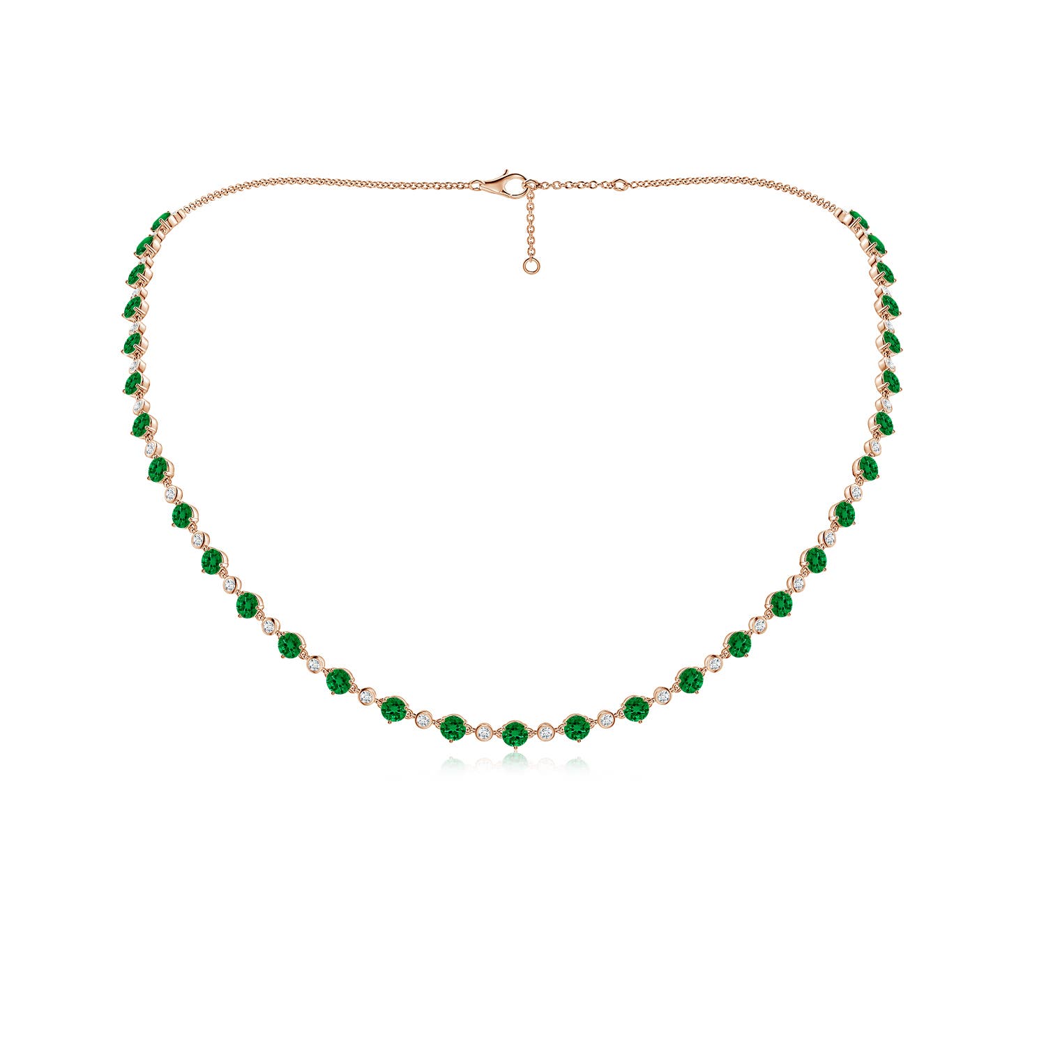 4mm Labgrown Lab-Grown Emerald and Diamond Adjustable Station Necklace in 18CT Rose Gold