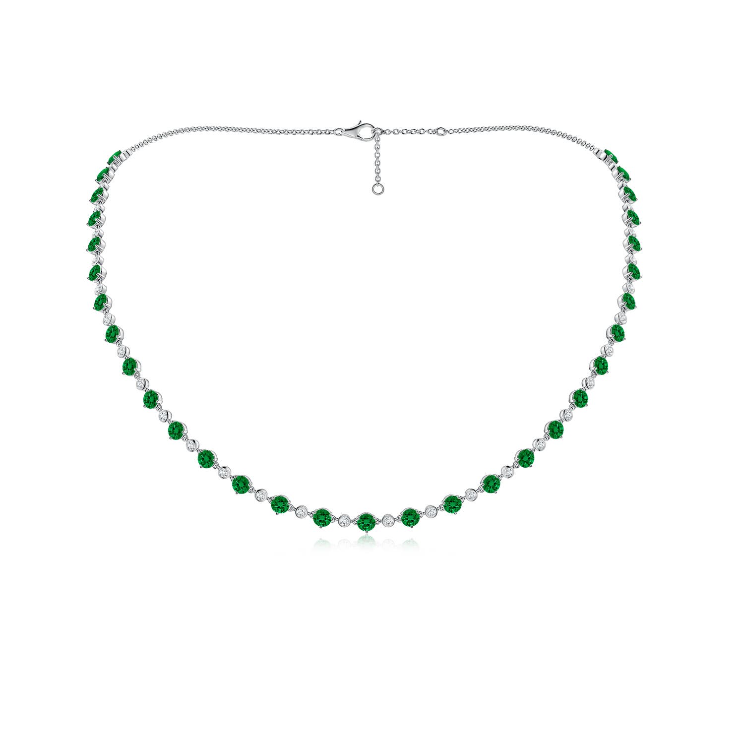4mm Labgrown Lab-Grown Emerald and Diamond Adjustable Station Necklace in White Gold