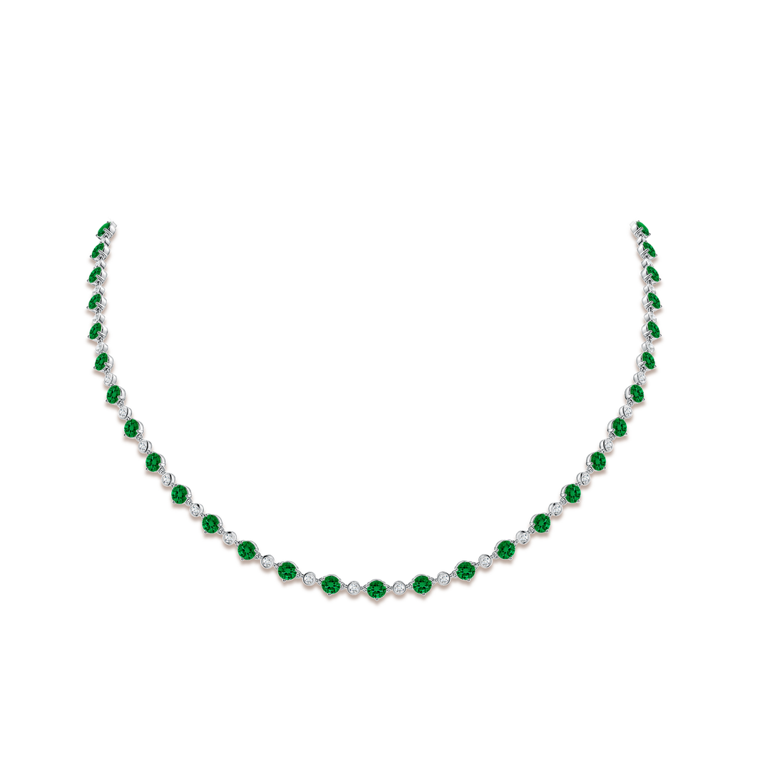 4mm Labgrown Lab-Grown Emerald and Diamond Adjustable Station Necklace in White Gold - body_neck