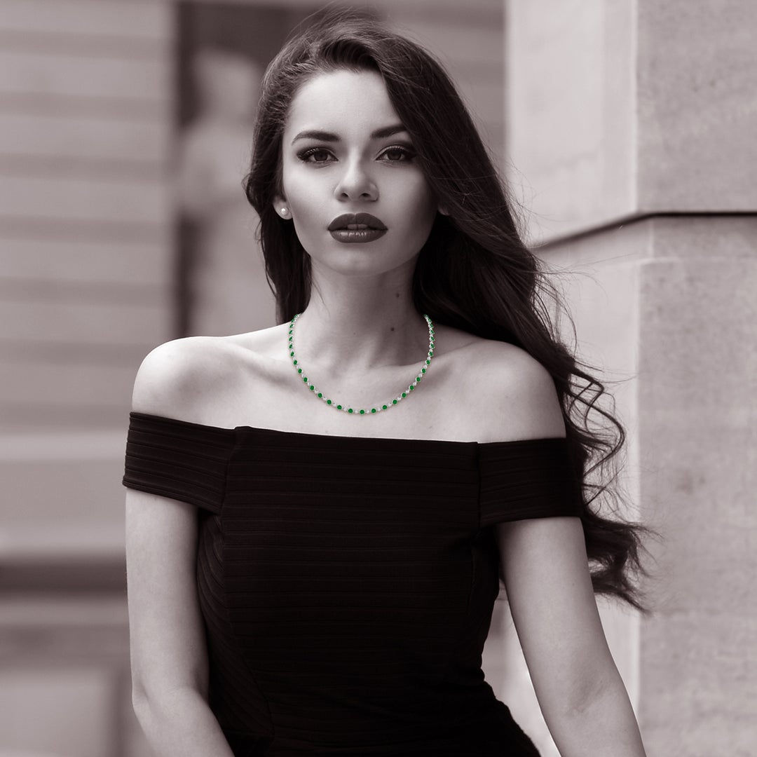 4mm Labgrown Lab-Grown Emerald and Diamond Adjustable Station Necklace in White Gold - lifestyle 2