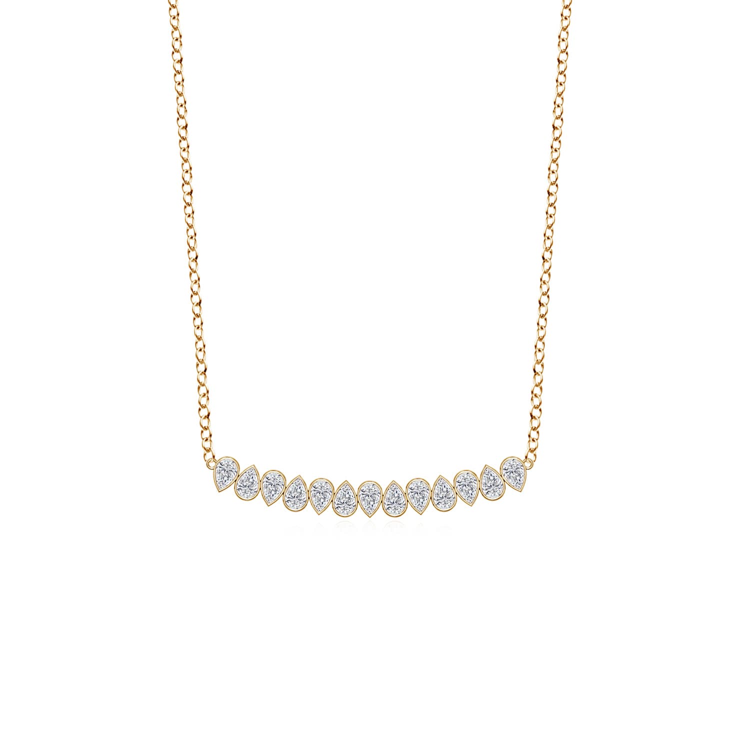 4x3mm FGVS Alternating Bezel-Set Pear Lab-Grown Diamond Curved Necklace in Yellow Gold