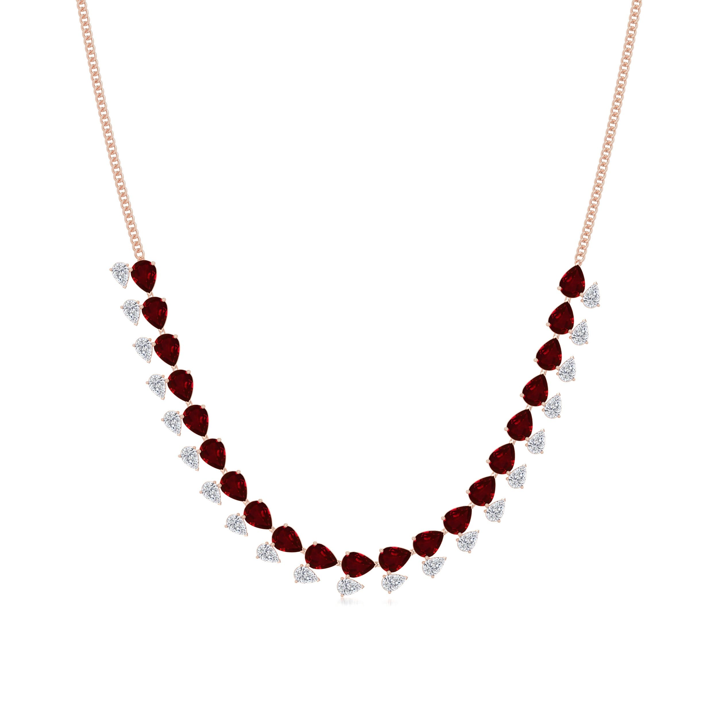 8x6mm Labgrown Pear-Shaped Lab-Grown Ruby and Diamond Fringe Necklace in Rose Gold - main