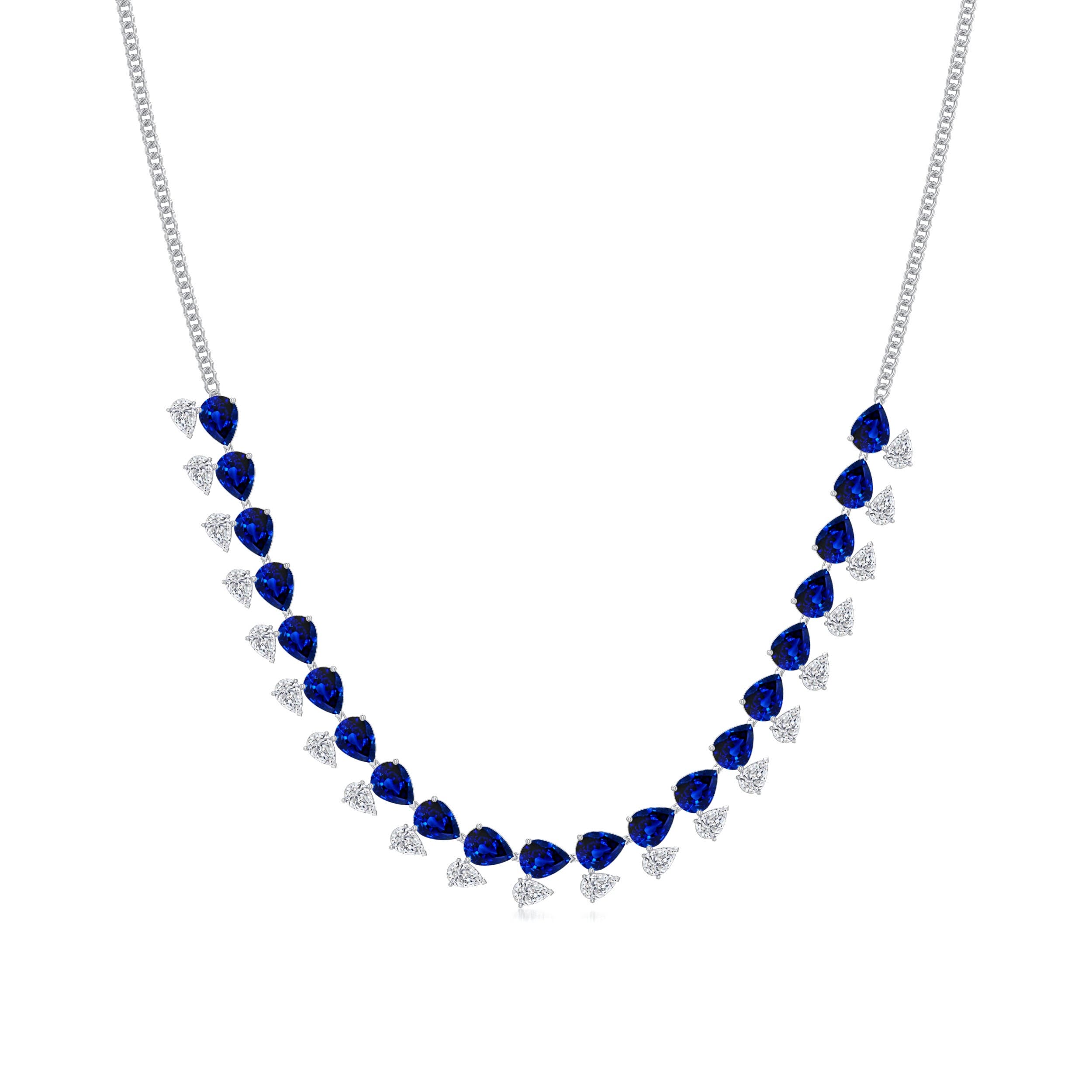 8x6mm Labgrown Pear-Shaped Lab-Grown Blue Sapphire and Diamond Fringe Necklace in White Gold - main