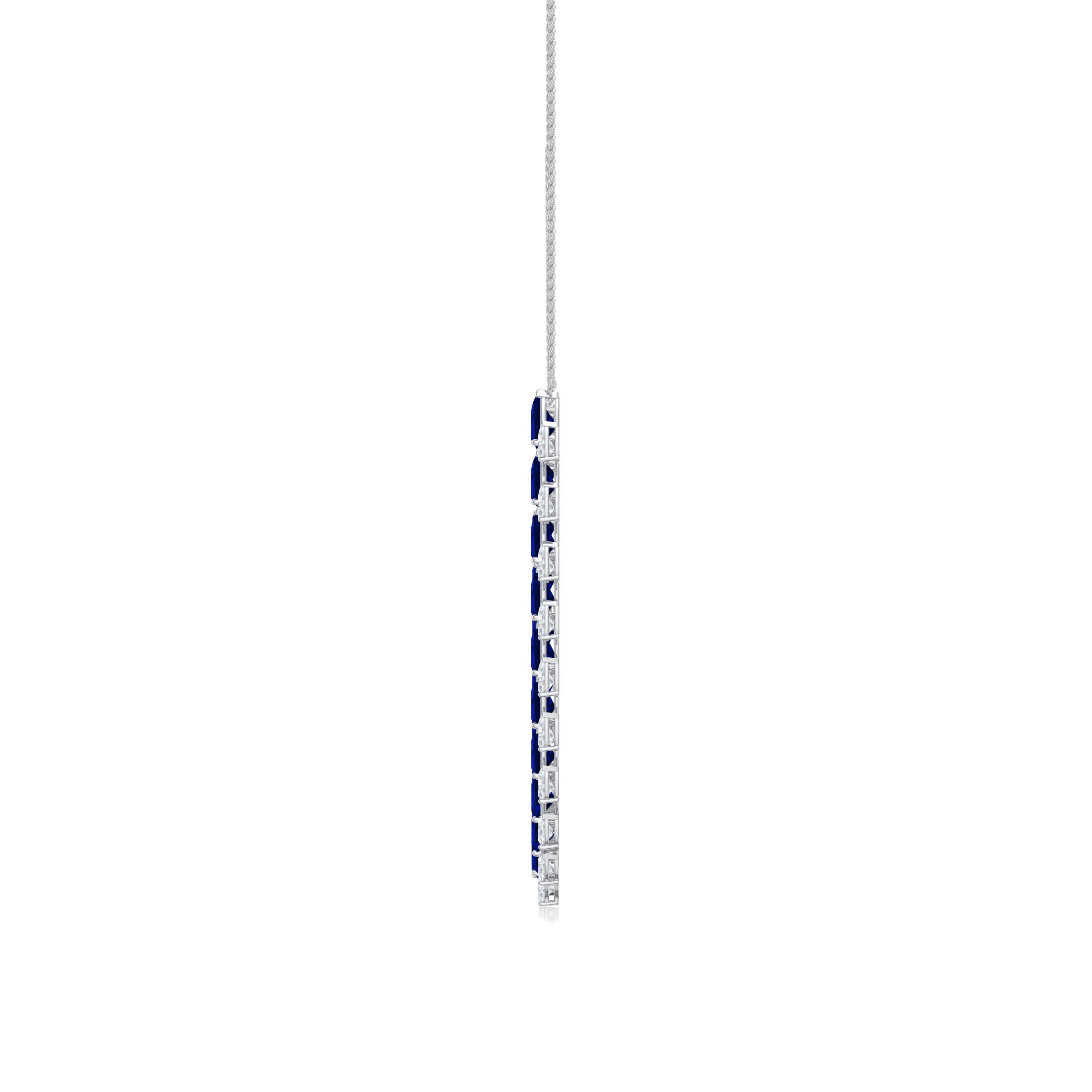 8x6mm Labgrown Pear-Shaped Lab-Grown Blue Sapphire and Diamond Fringe Necklace in White Gold - side 1 - side 3