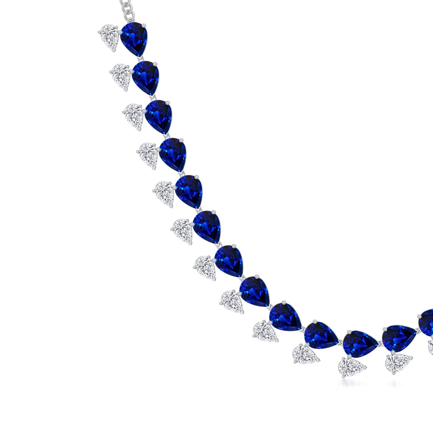 8x6mm Labgrown Pear-Shaped Lab-Grown Blue Sapphire and Diamond Fringe Necklace in White Gold - side 2 - side 4