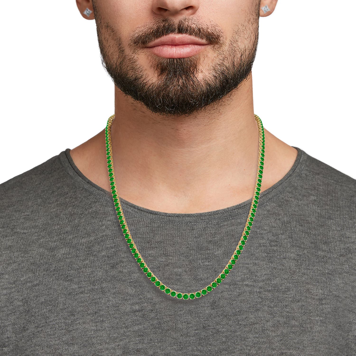 3.7mm Labgrown Lab-Grown Emerald Men’s Tennis Necklace in Yellow Gold - body_view 3