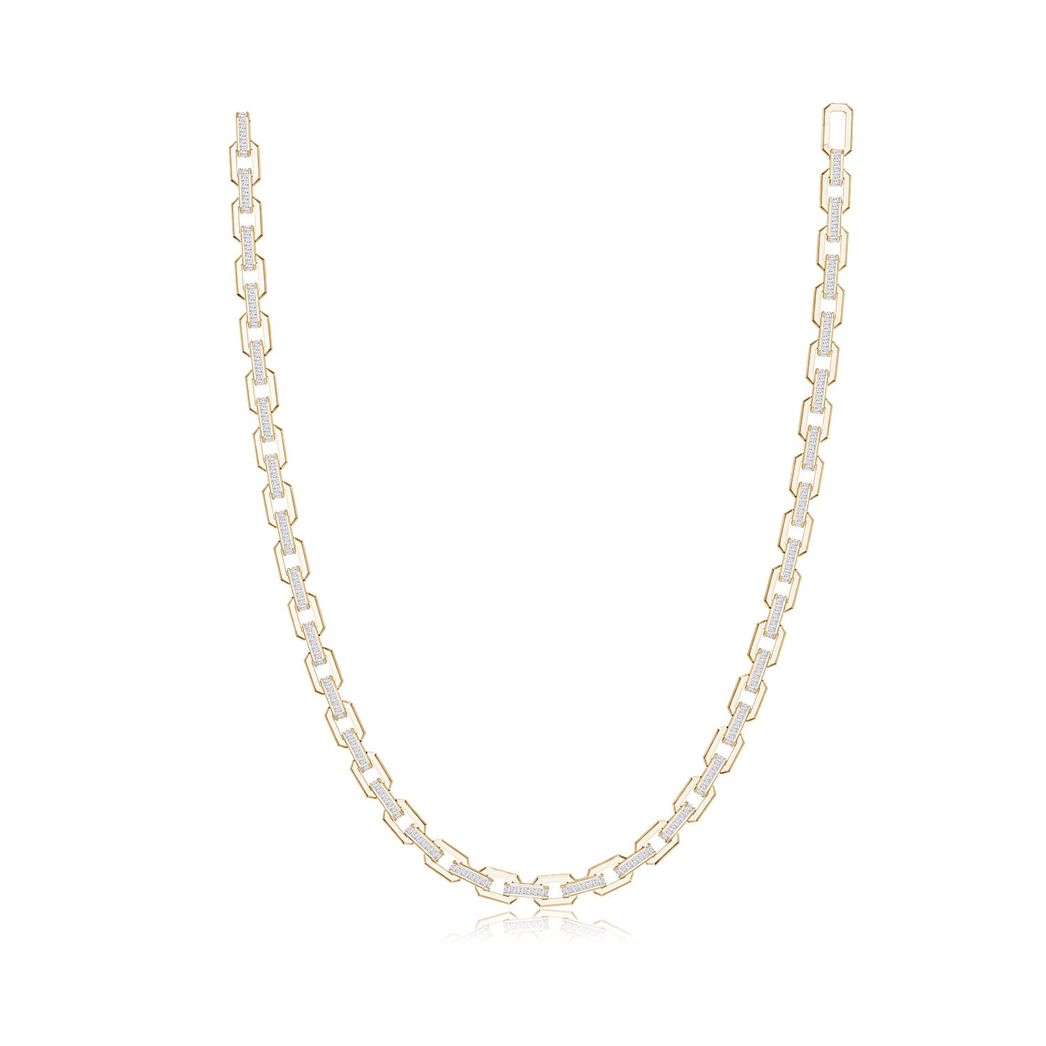 2.5mm FGVS Princess-Cut Lab-Grown Diamond Men’s Elongated Octagonal Link Necklace in Yellow Gold