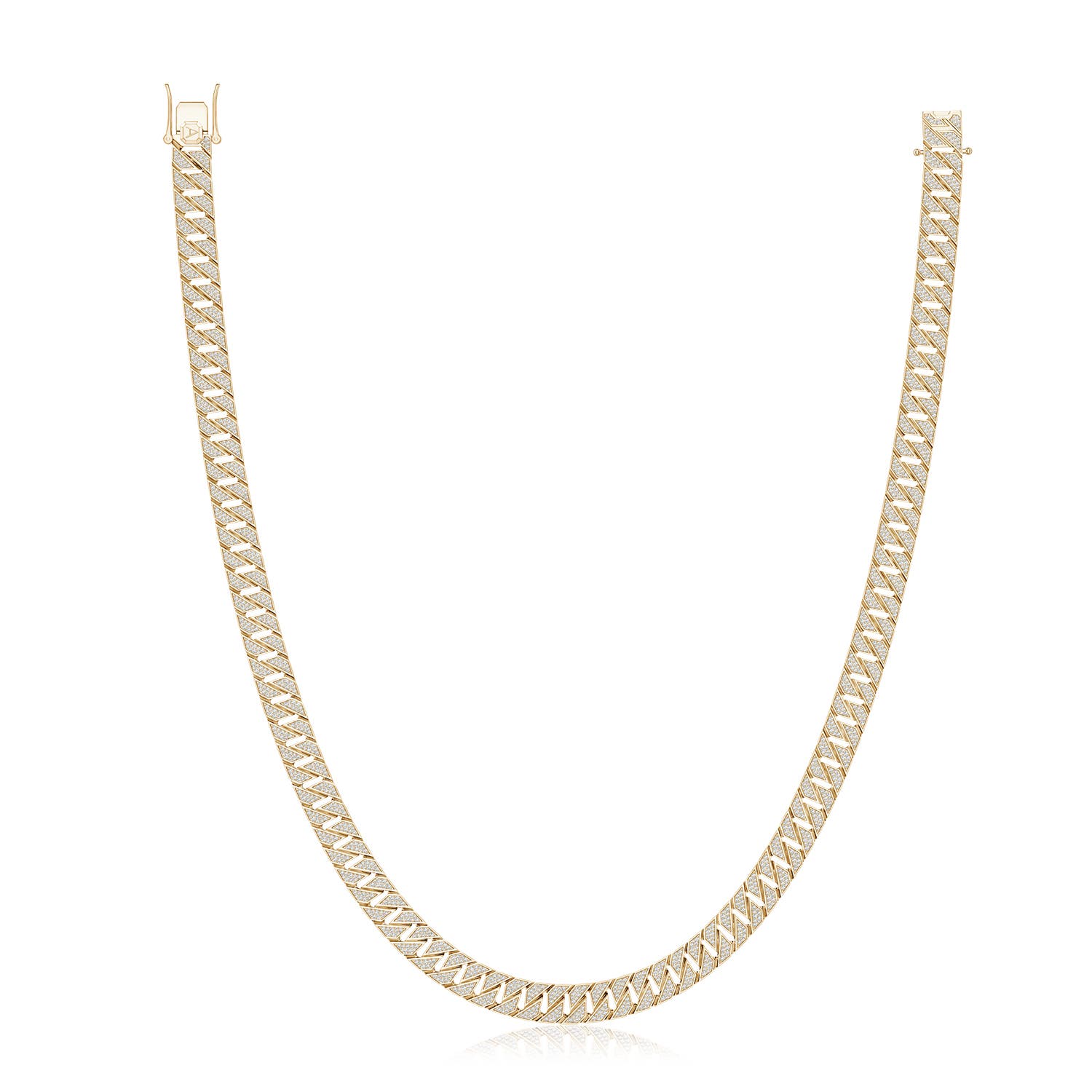 1mm FGVS Pavé-Set Lab-Grown Diamond Men's Octagon-Shaped Link Chain Necklace in Yellow Gold