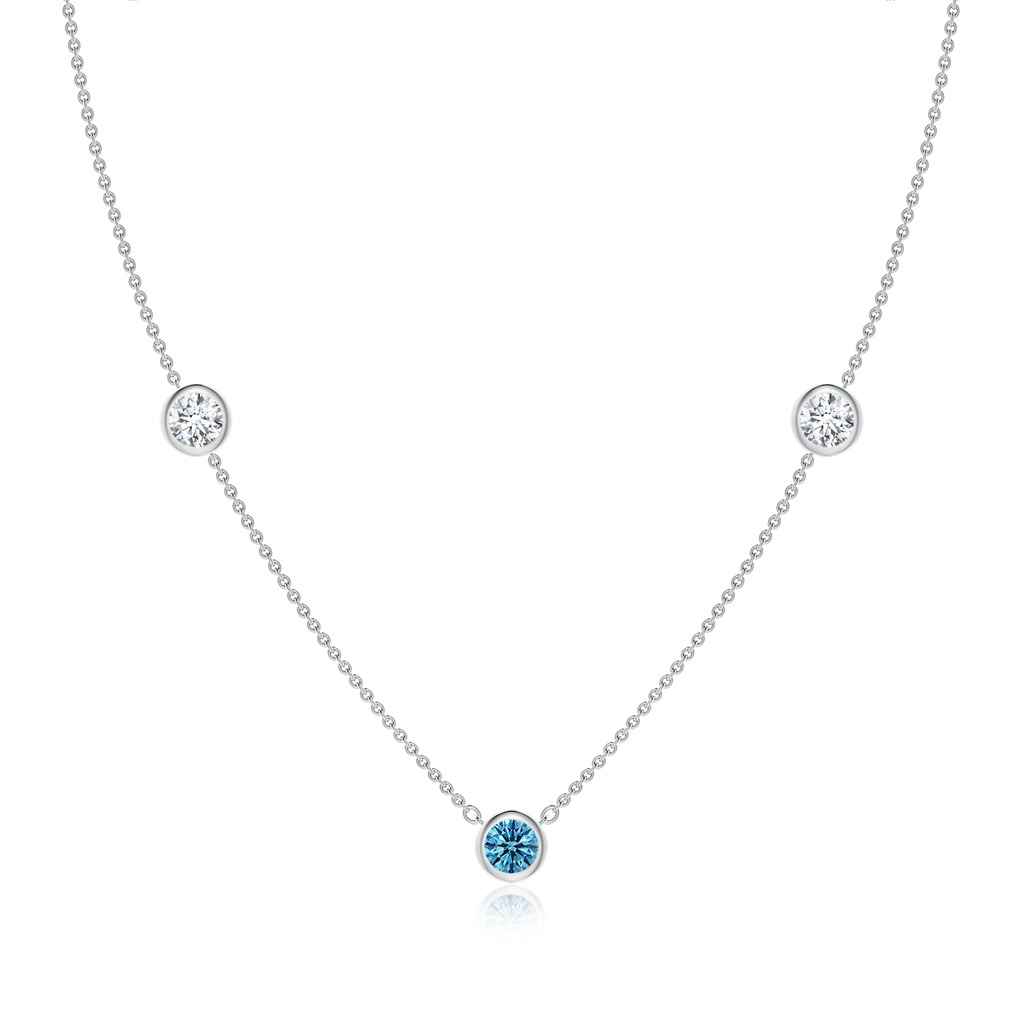 5.1mm Labgrown Bezel-Set Round Lab-Grown Fancy Intense Blue and White Diamond Chain Necklace in White Gold