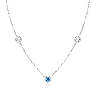 5.1mm Labgrown Bezel-Set Round Lab-Grown Fancy Intense Blue and White Diamond Chain Necklace in White Gold