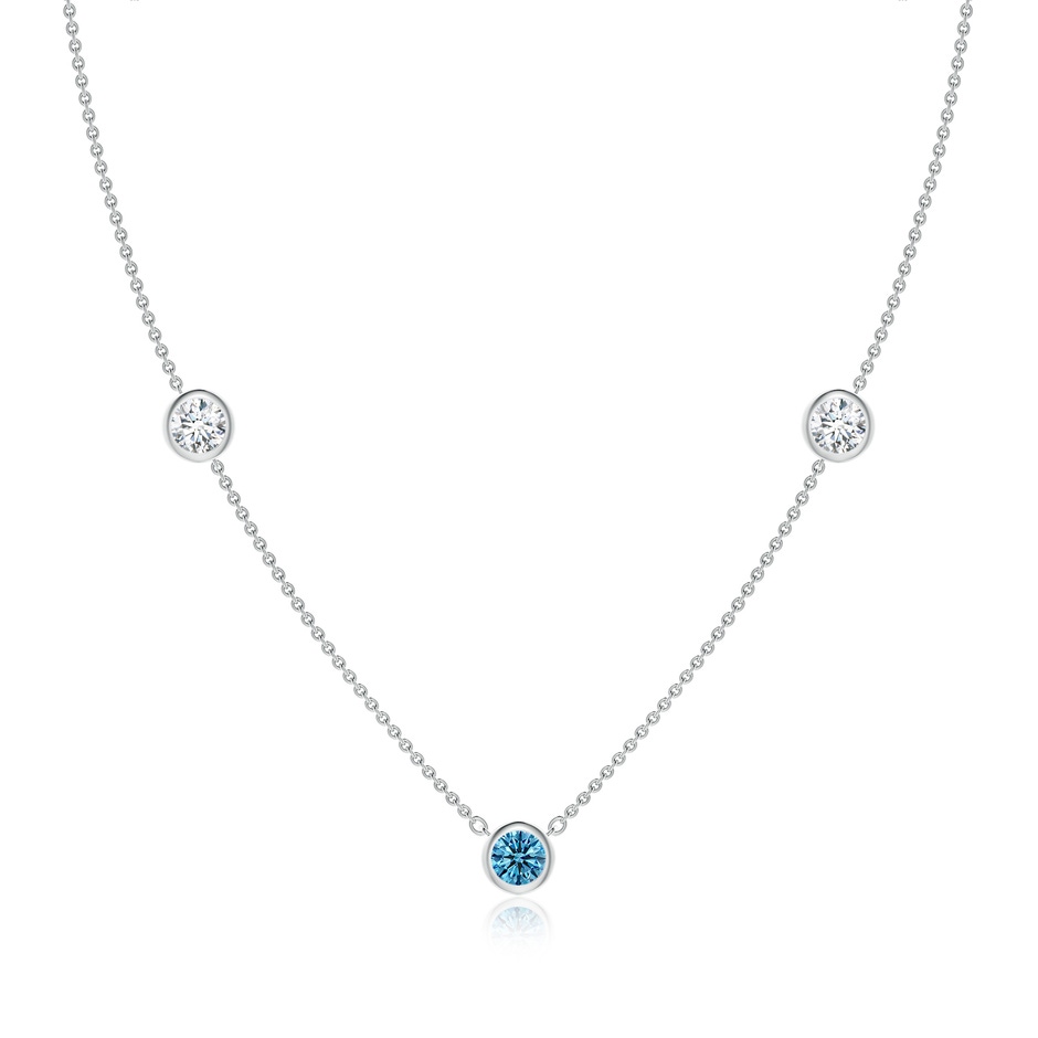 5.1mm Labgrown Bezel-Set Round Lab-Grown Fancy Intense Blue and White Diamond Chain Necklace in White Gold 