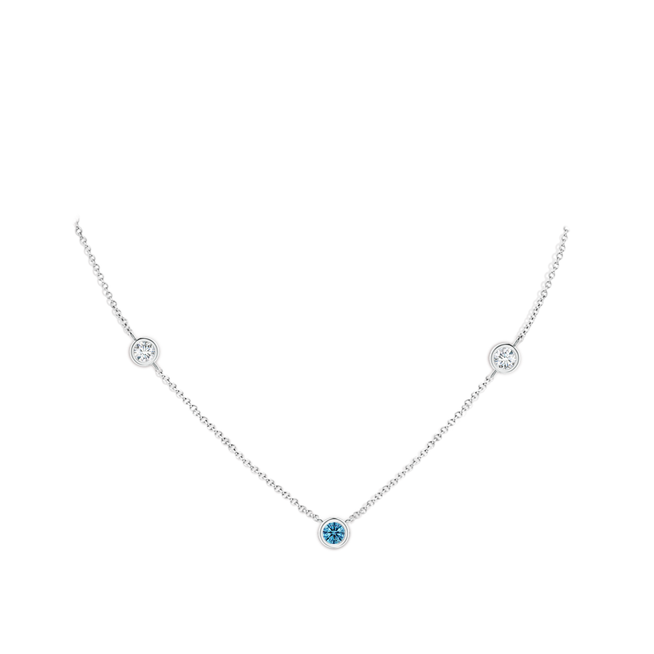 5.1mm Labgrown Bezel-Set Round Lab-Grown Fancy Intense Blue and White Diamond Chain Necklace in White Gold pen