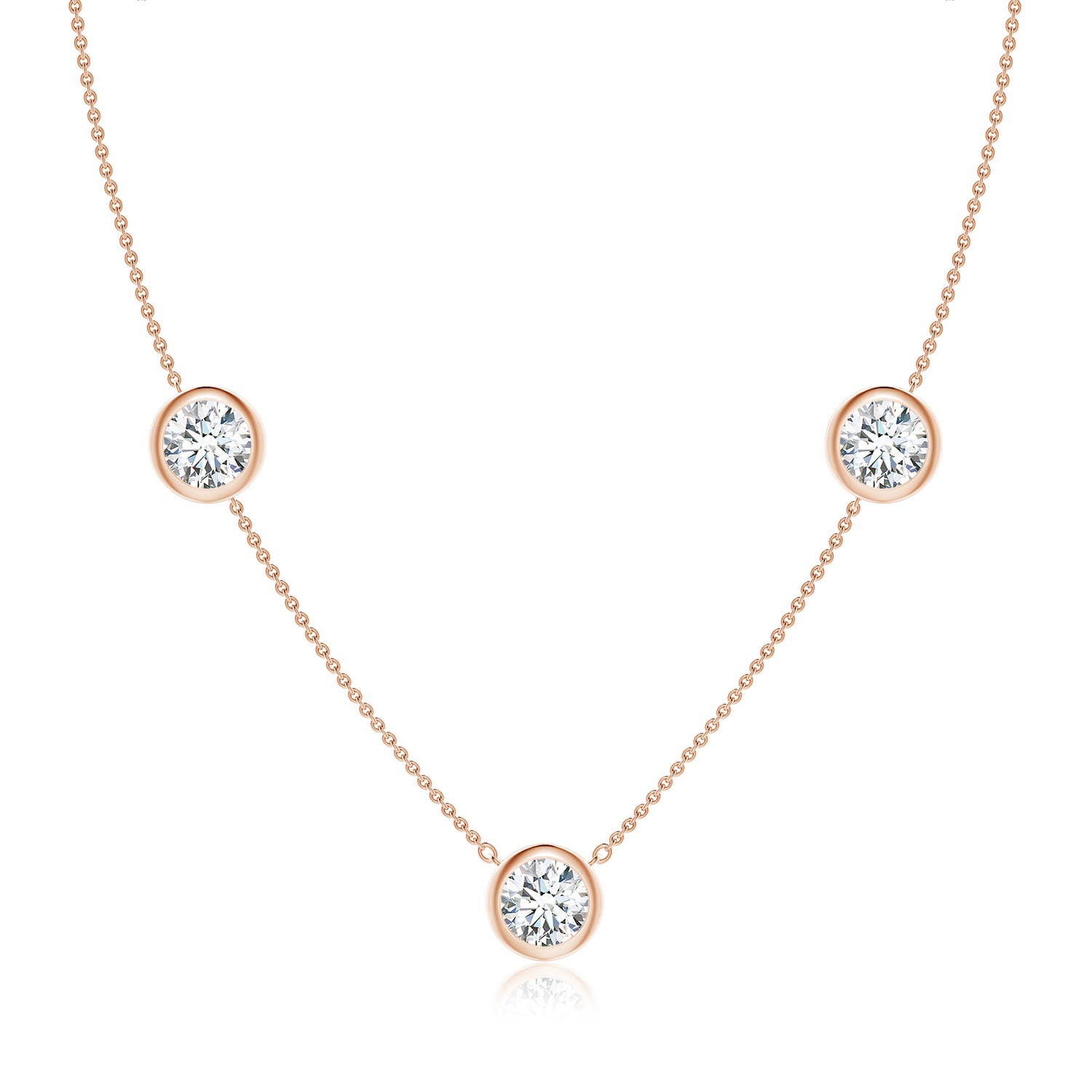 7.4mm FGVS Lab-Grown Bezel-Set Round Diamond Chain Necklace in 18K Rose Gold