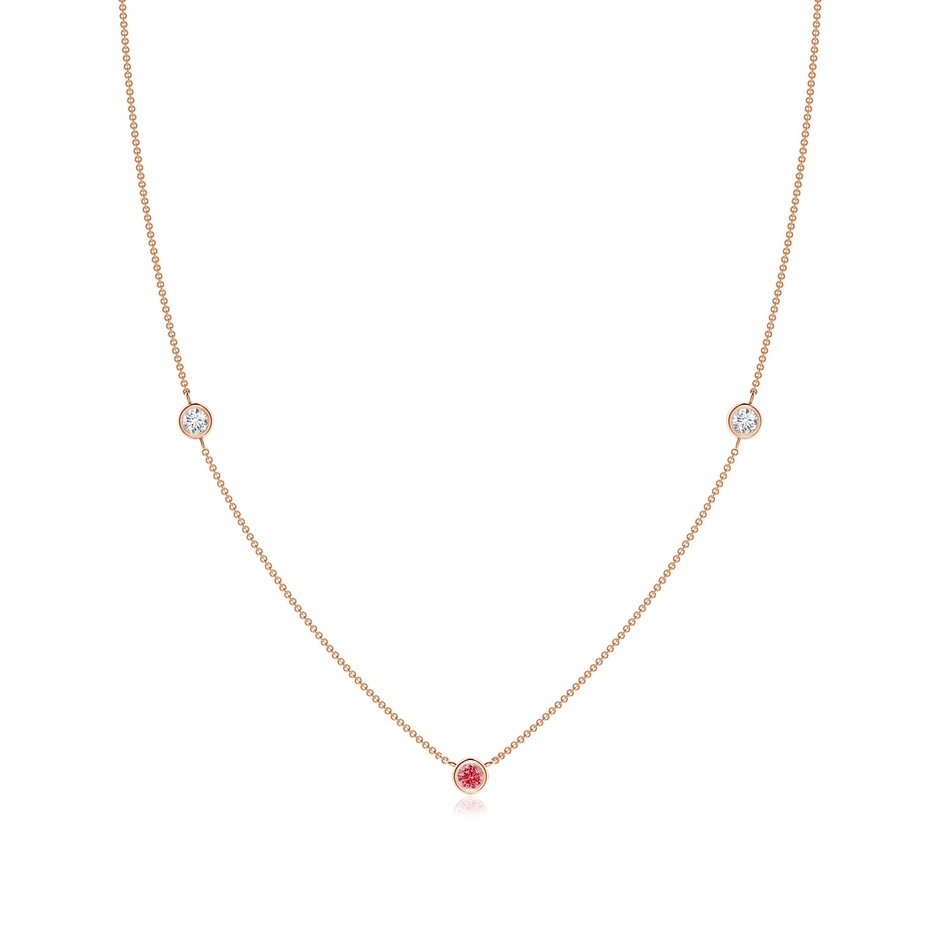 3mm Labgrown Bezel-Set Round Lab-Grown Fancy Intense Pink and White Diamond Chain Necklace in 18K Rose Gold 