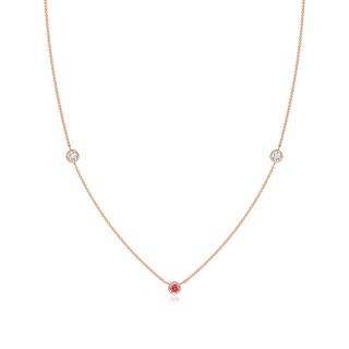 3mm Labgrown Bezel-Set Round Lab-Grown Fancy Intense Pink and White Diamond Chain Necklace in Rose Gold