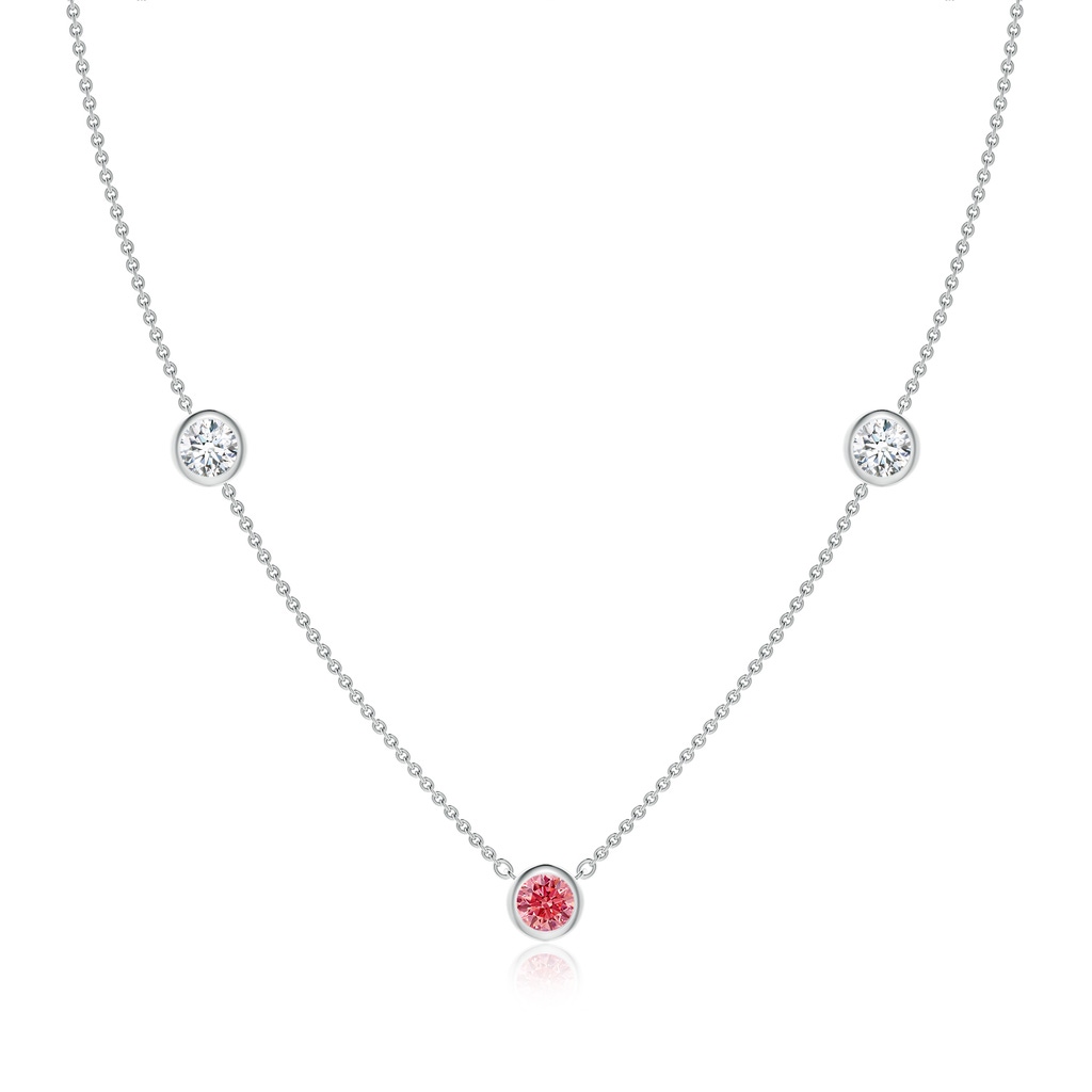 5.1mm Labgrown Bezel-Set Round Lab-Grown Fancy Intense Pink and White Diamond Chain Necklace in White Gold