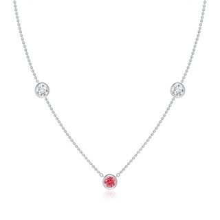 5.1mm Labgrown Bezel-Set Round Lab-Grown Fancy Intense Pink and White Diamond Chain Necklace in White Gold