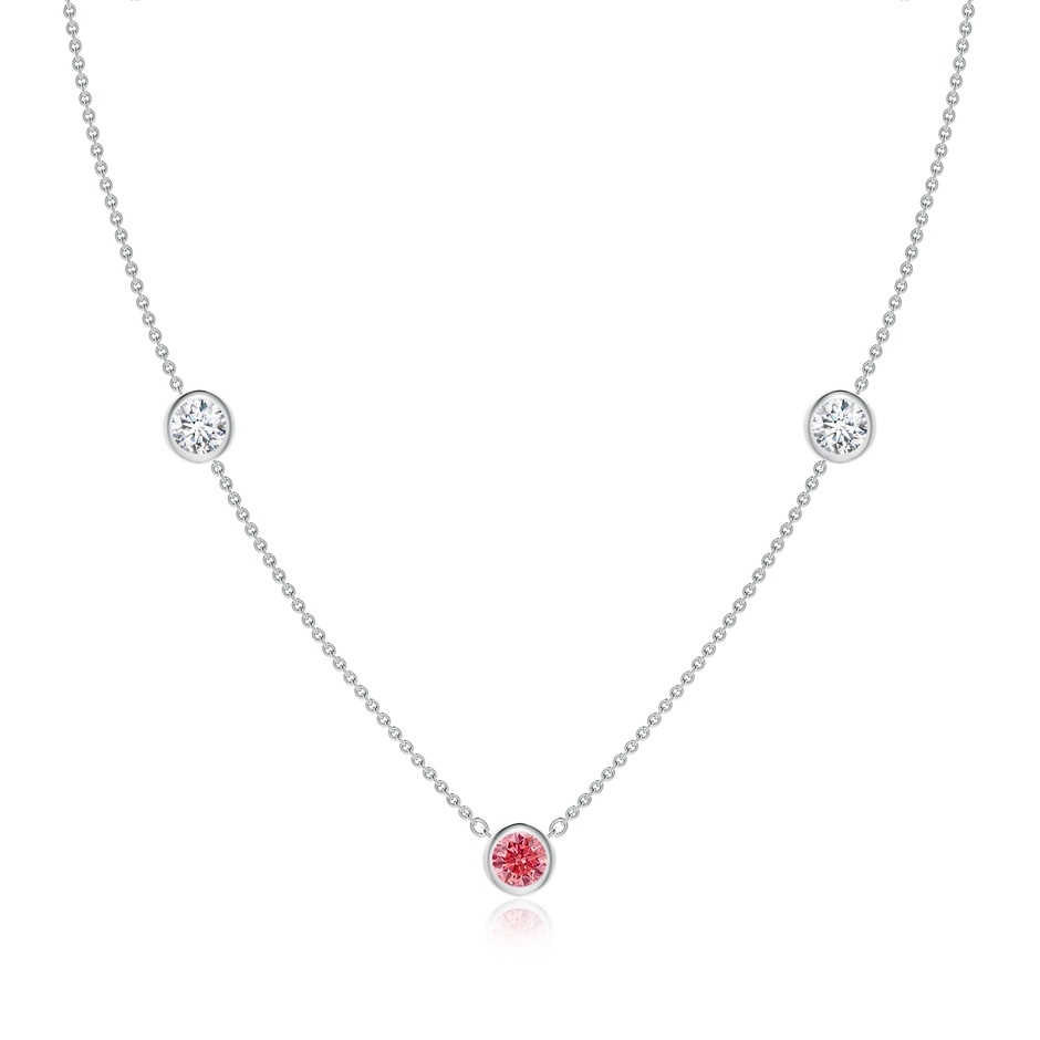 5.1mm Labgrown Bezel-Set Round Lab-Grown Fancy Intense Pink and White Diamond Chain Necklace in White Gold 