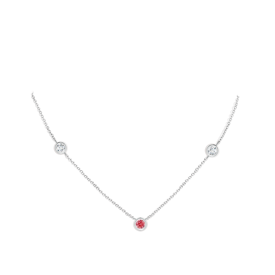 5.1mm Labgrown Bezel-Set Round Lab-Grown Fancy Intense Pink and White Diamond Chain Necklace in White Gold pen