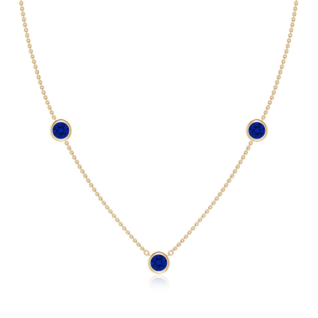 5mm Labgrown Lab-Grown Bezel-Set Round Blue Sapphire Chain Necklace in Yellow Gold 