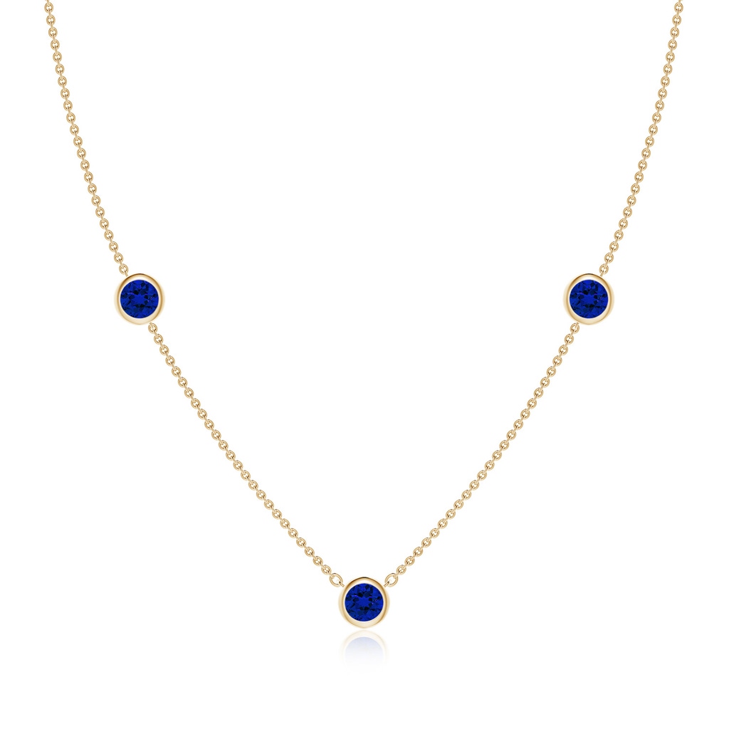 5mm Labgrown Lab-Grown Bezel-Set Round Blue Sapphire Chain Necklace in Yellow Gold