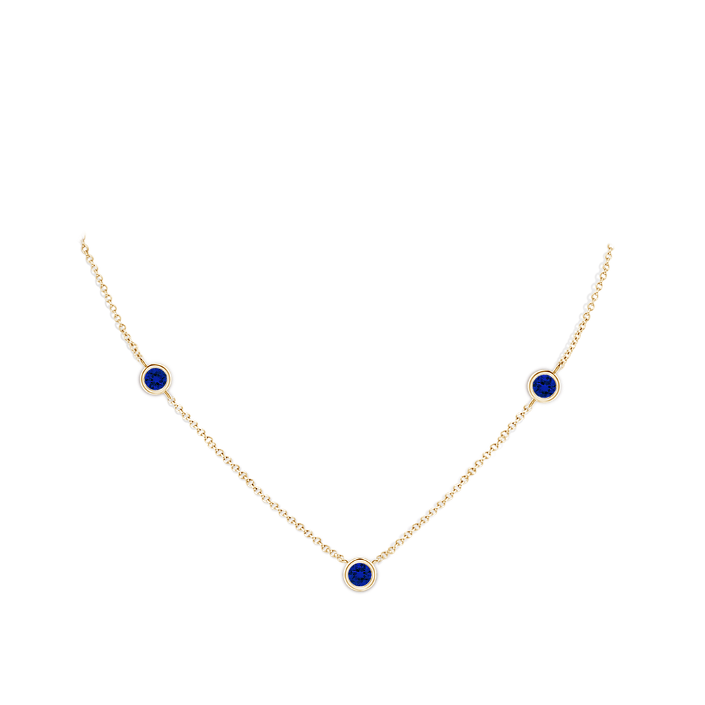 5mm Labgrown Lab-Grown Bezel-Set Round Blue Sapphire Chain Necklace in Yellow Gold pen