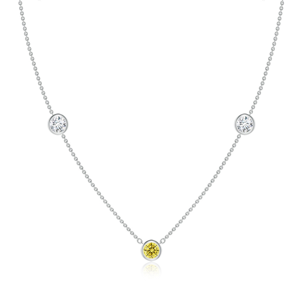 5.1mm Labgrown Bezel-Set Round Lab-Grown Fancy Intense Yellow and White Diamond Chain Necklace in White Gold