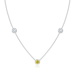 5.1mm Labgrown Bezel-Set Round Lab-Grown Fancy Intense Yellow and White Diamond Chain Necklace in White Gold