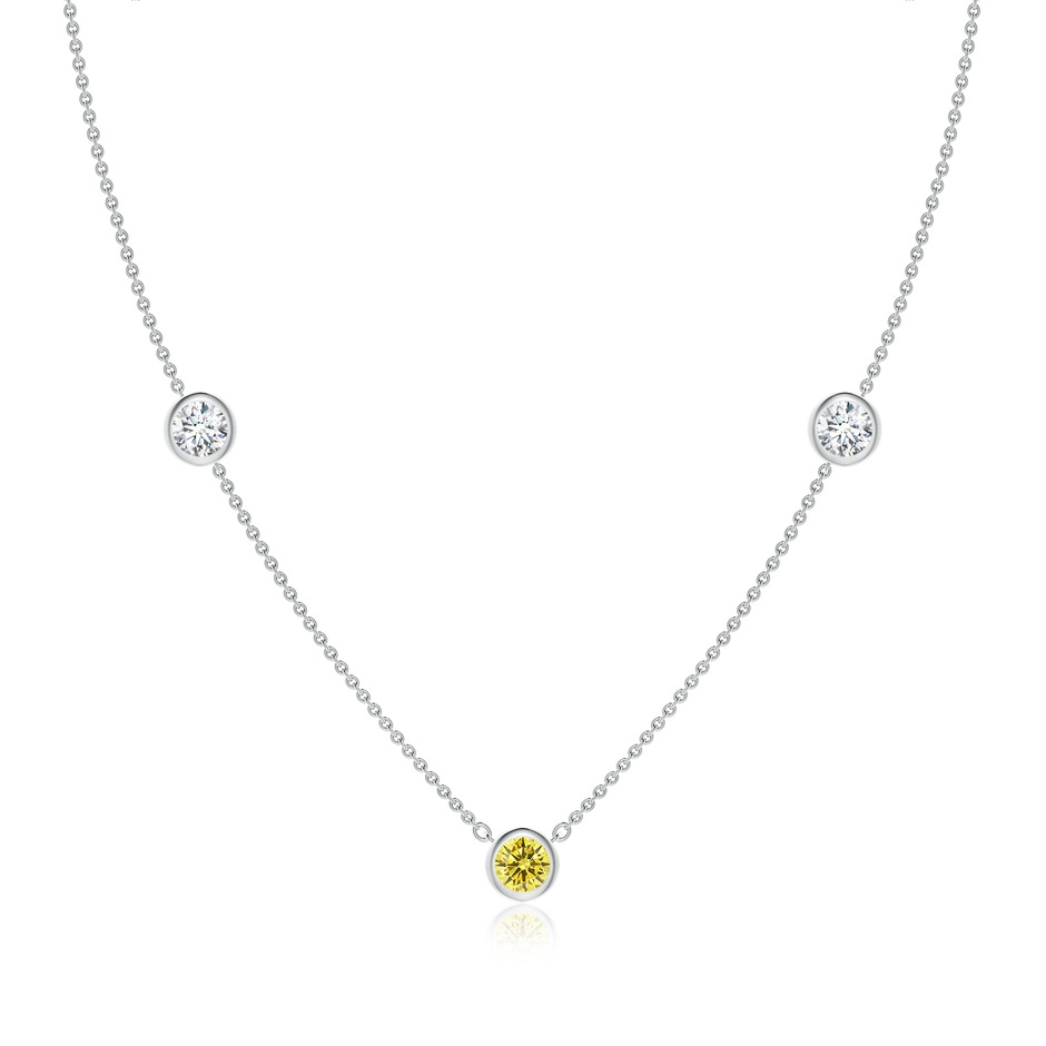 5.1mm Labgrown Bezel-Set Round Lab-Grown Fancy Intense Yellow and White Diamond Chain Necklace in White Gold 