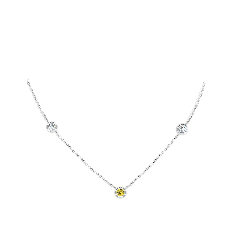 5.1mm Labgrown Bezel-Set Round Lab-Grown Fancy Intense Yellow and White Diamond Chain Necklace in White Gold pen